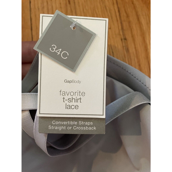 Gap Body Favorite Tshirt Convertible Straps Blue Grey Lace Bra 34c New With Tags - Picture 5 of 7